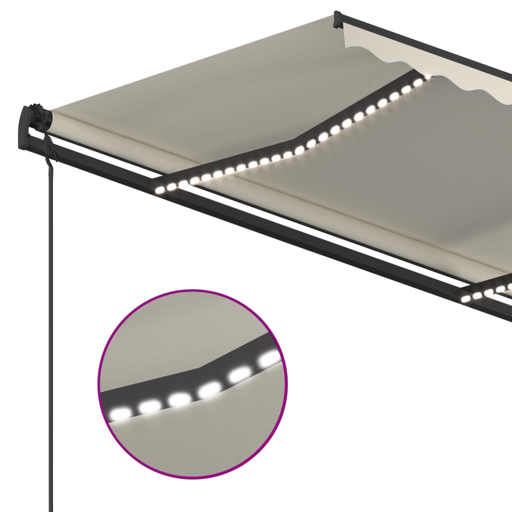 Retractable awning LED/wind sensor 4.5x3.5 m cream