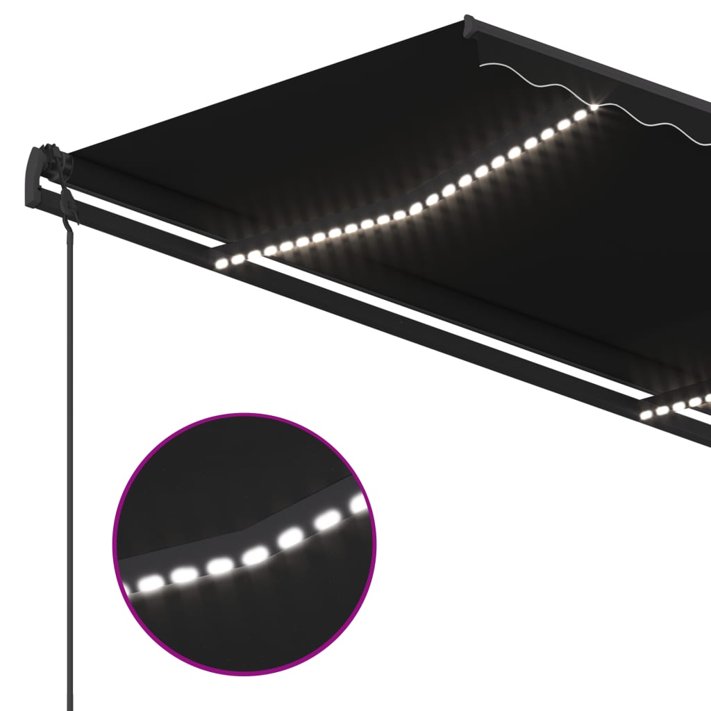 Sisäänkelattava markiisi LED/tuulisensori 4,5x3,5 m antrasiitti