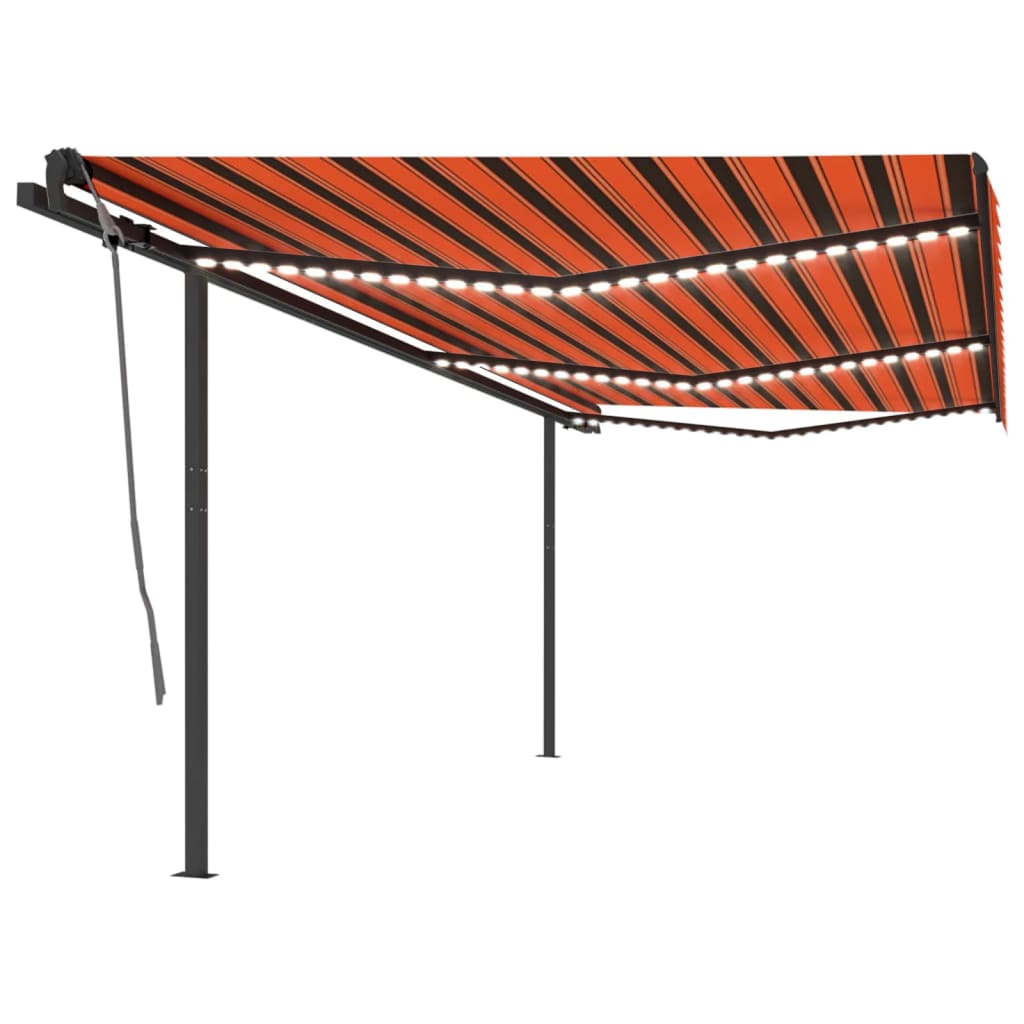 Manually retractable awning with LED lights 6x3.5 m orange/brown