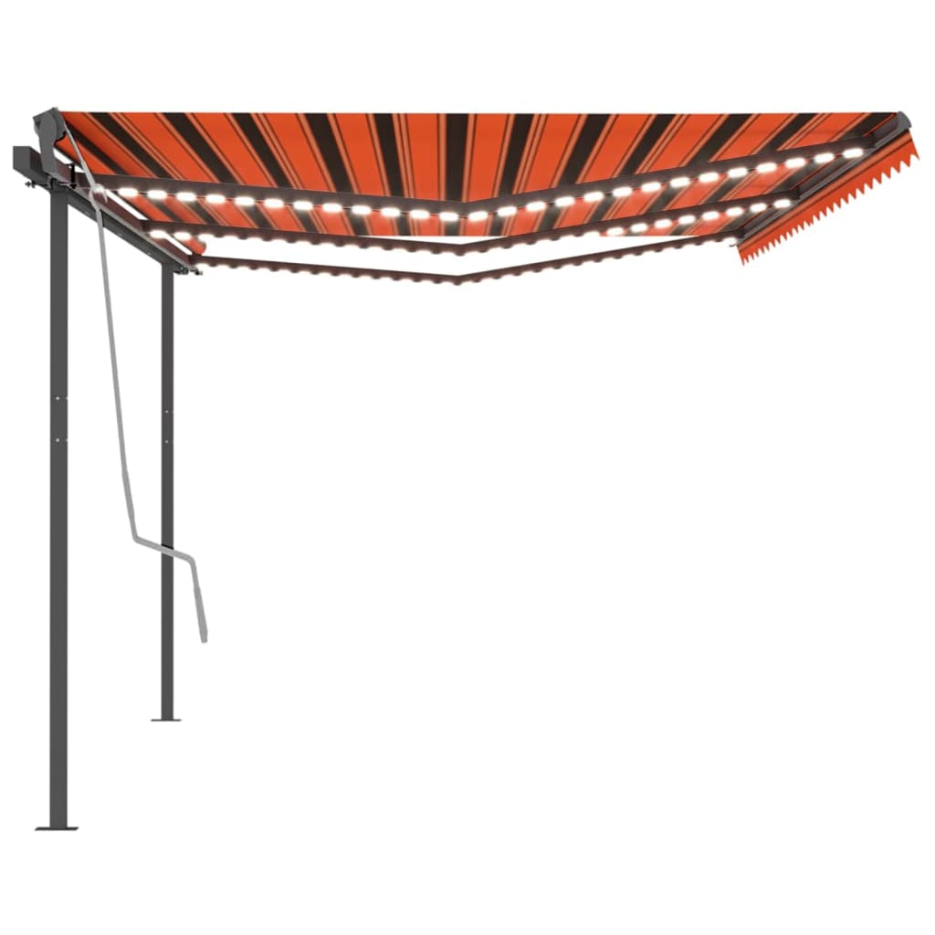 Manually retractable awning with LED lights 6x3.5 m orange/brown