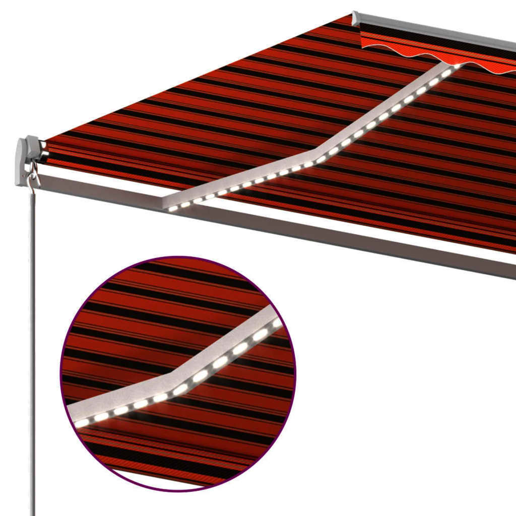 Manually retractable awning with LED lights 6x3.5 m orange/brown