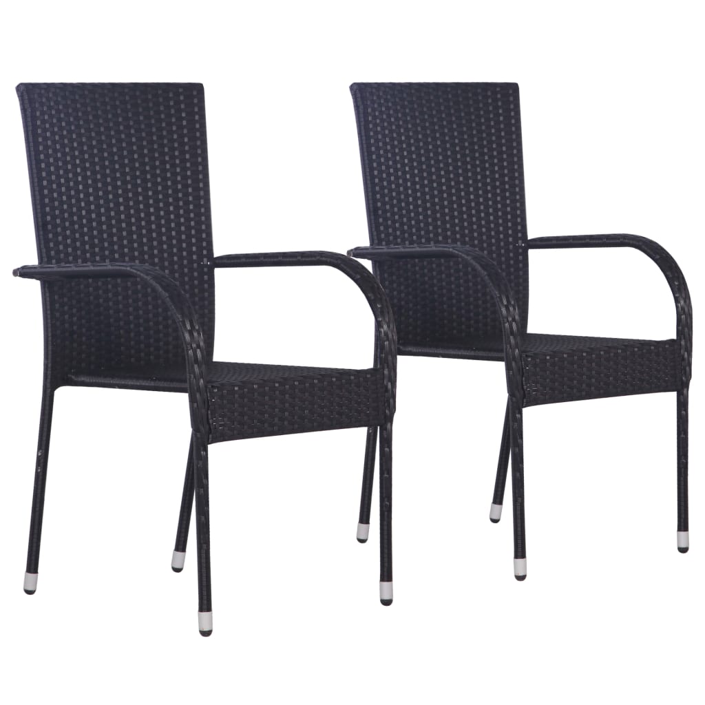 3-teiliges Garten-Essset Poly Rattan schwarz