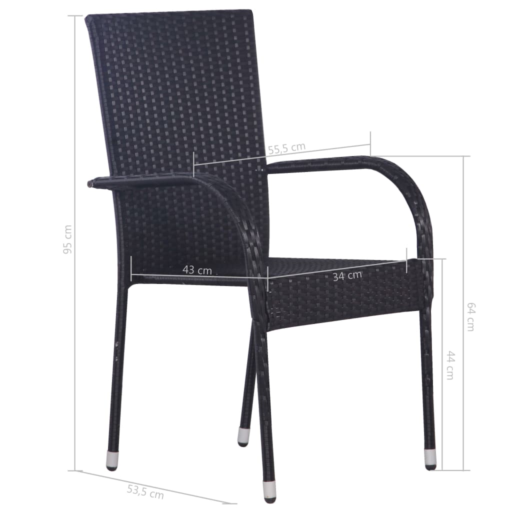 3-teiliges Garten-Essset Poly Rattan schwarz