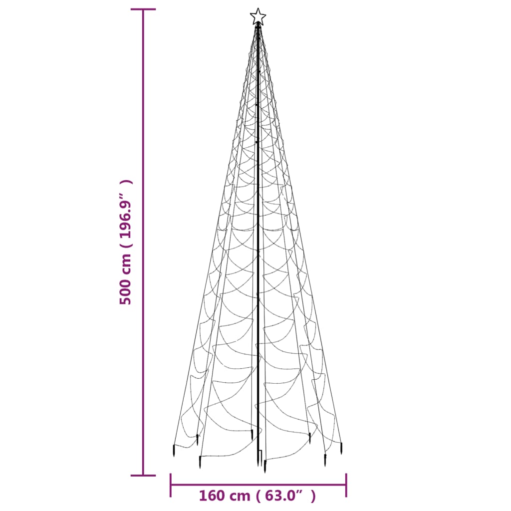 Joulukuusi metallitolpalla 1400 LED-valoa lämmin valkoinen 5 m