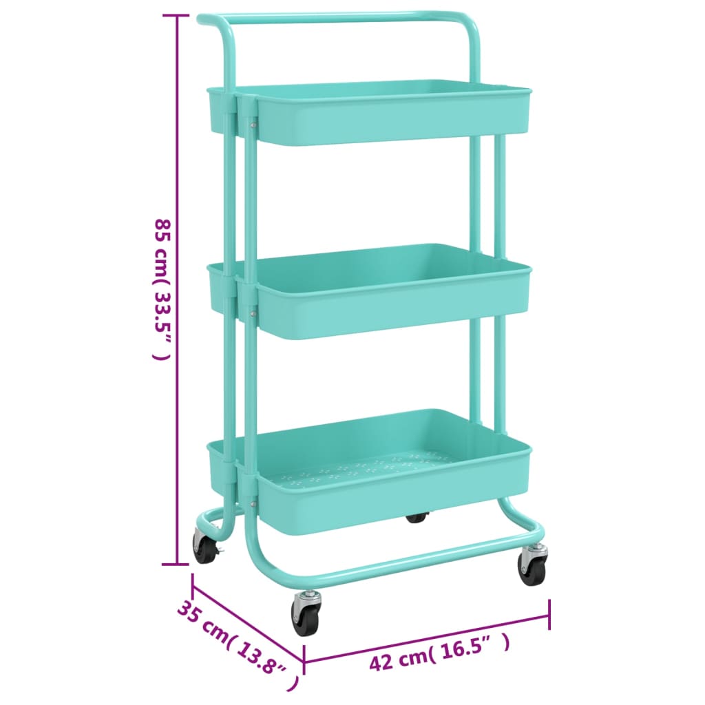 3-tier kitchen trolley turquoise 42x35x85 cm iron and ABS