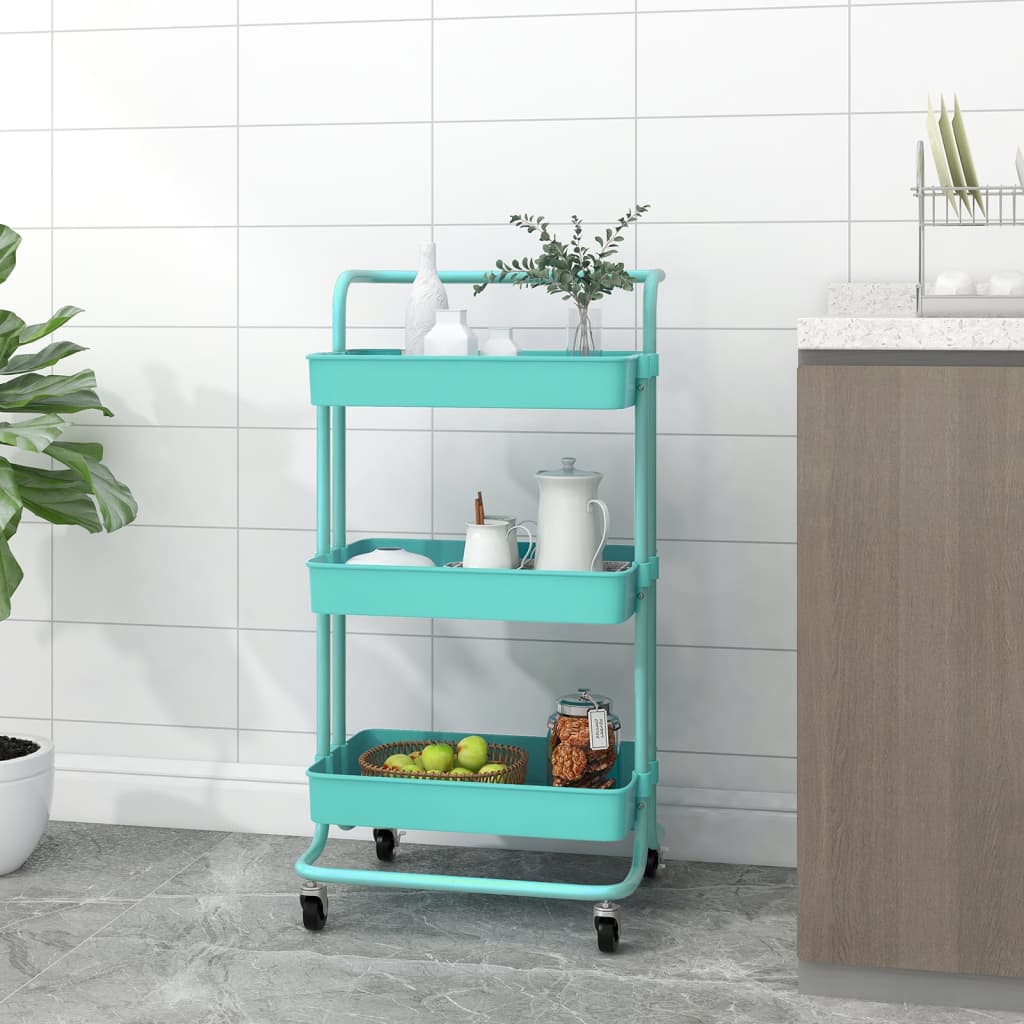 3-tier kitchen trolley turquoise 42x35x85 cm iron and ABS