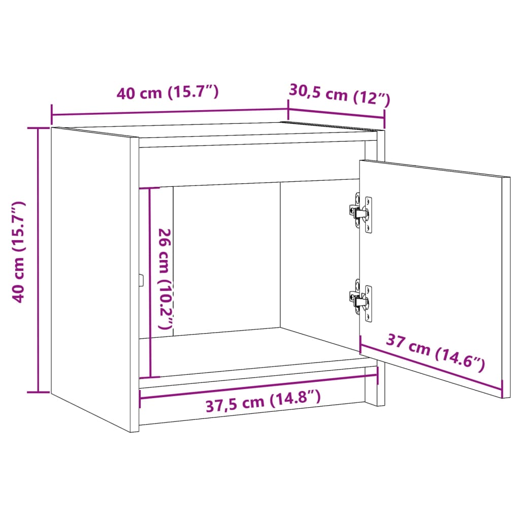 Yöpöydät 2 kpl harmaa 40x30,5x40 cm täysi mänty