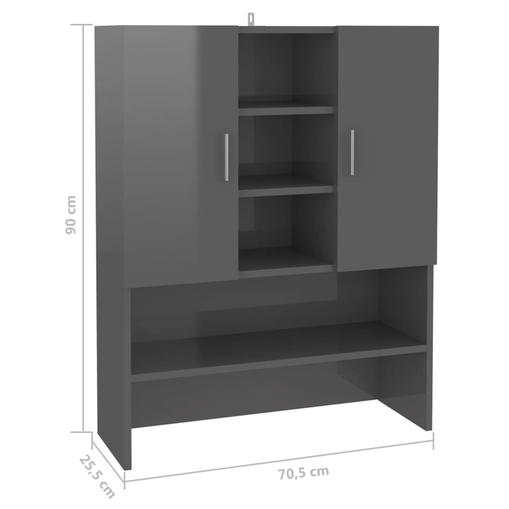 Pesukonekaappi korkeakiilto harmaa 70,5x25,5x90 cm