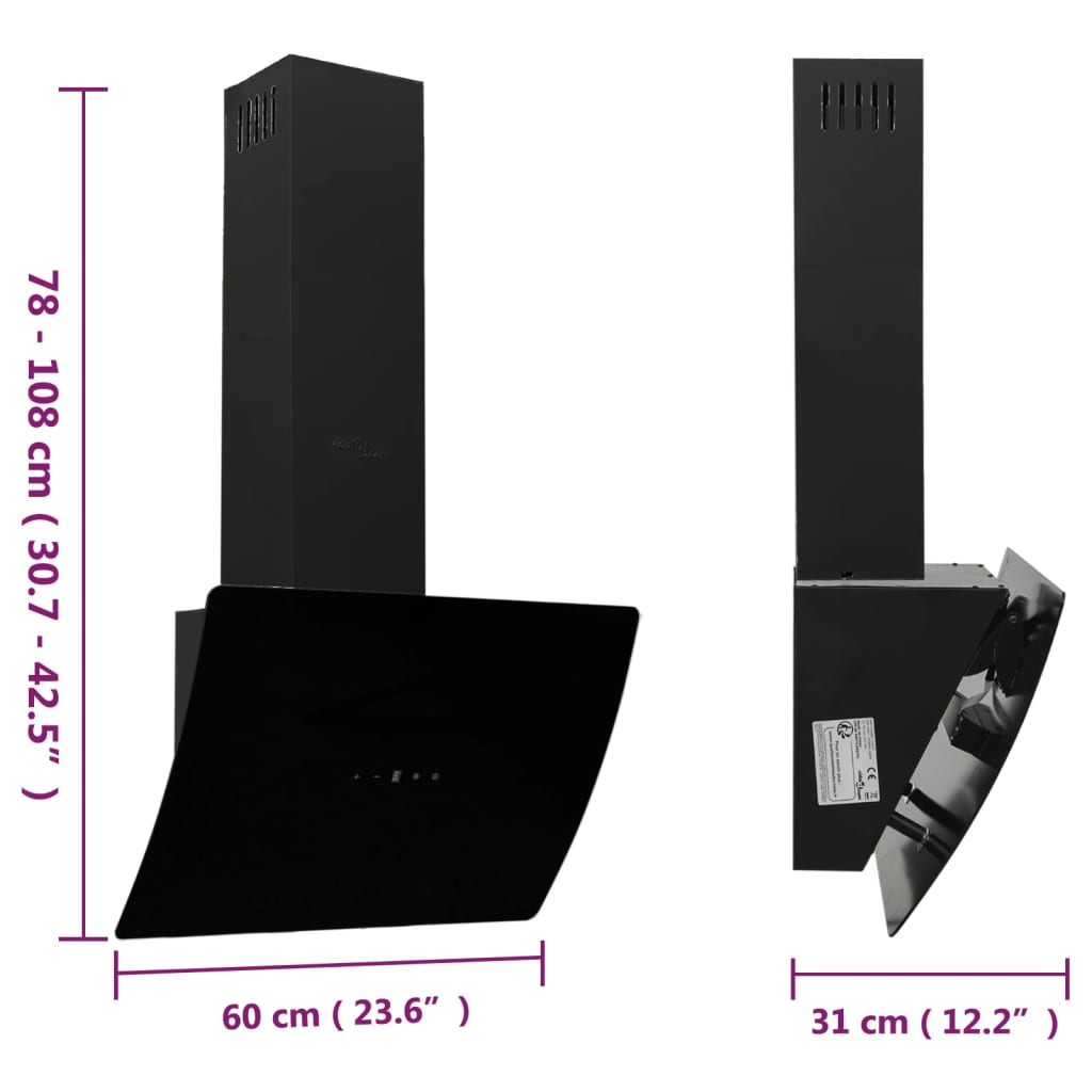 Liesituuletin 60 cm teräs ja karkaistu lasi musta