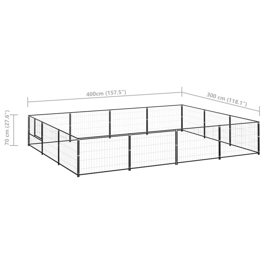 Koiranhäkki musta 12 m² teräs