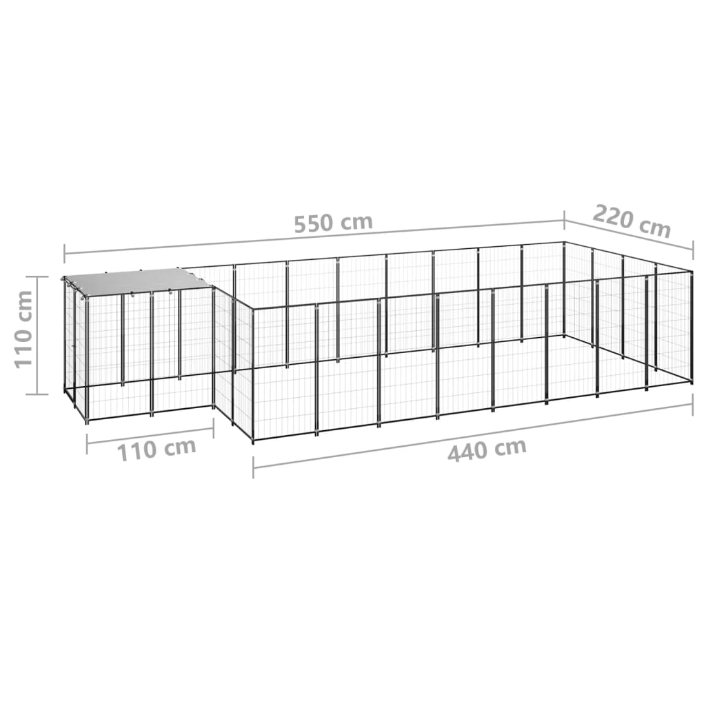 Koiranhäkki musta 10,89 m² teräs