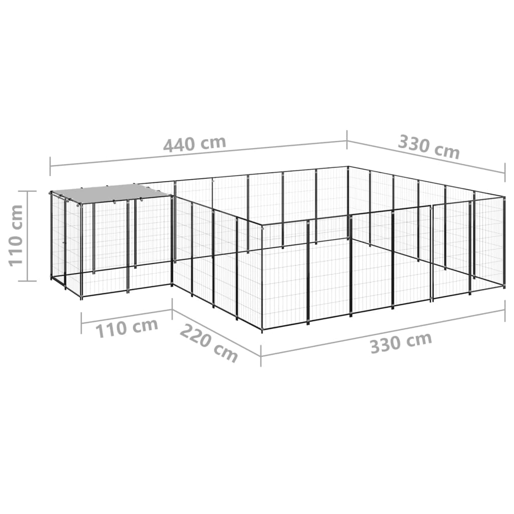 Koiranhäkki musta 12,1 m² teräs