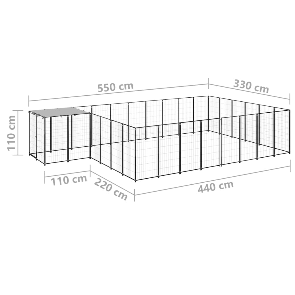 Koiranhäkki musta 15,73 m² teräs