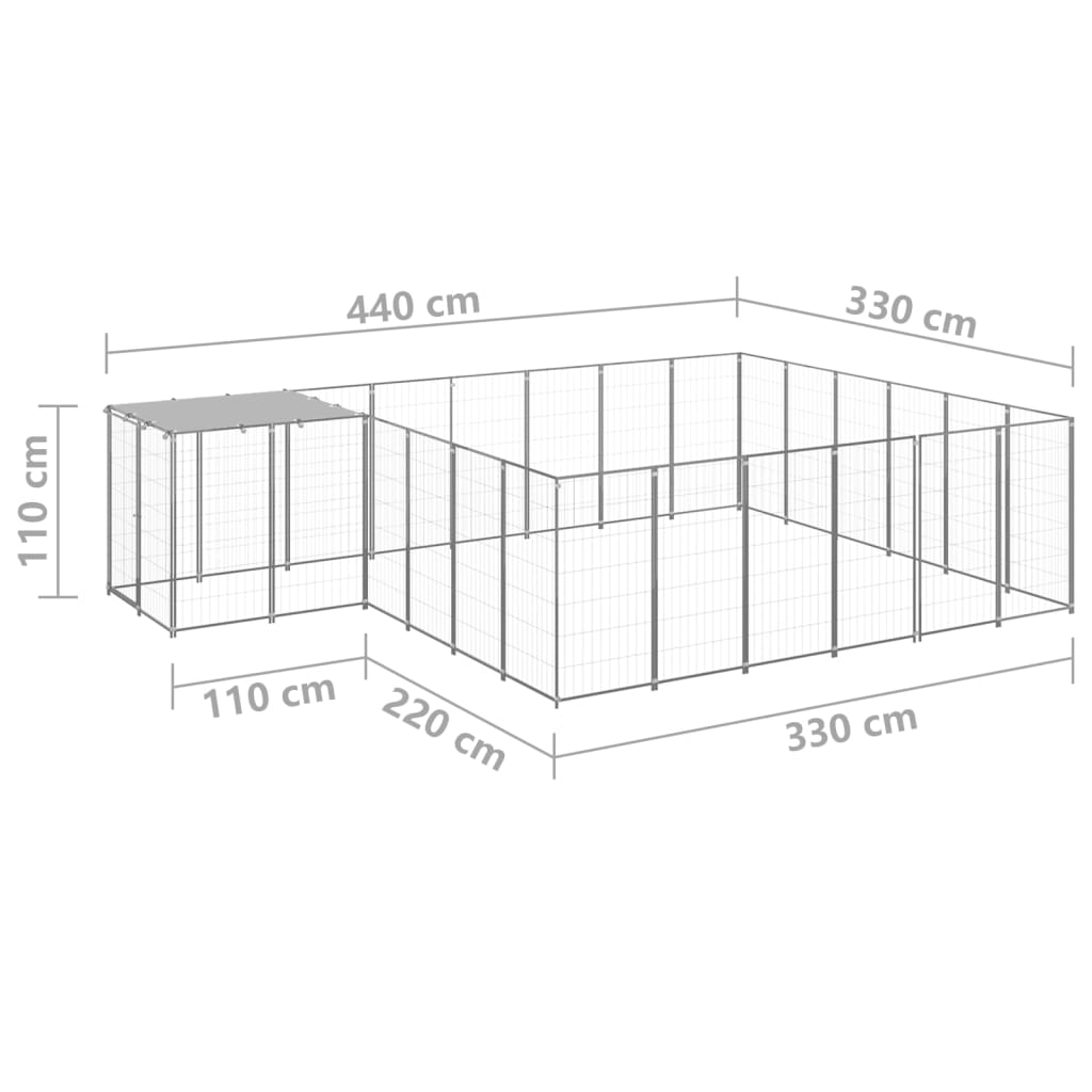 Koiranhäkki hopea 12,1 m² teräs