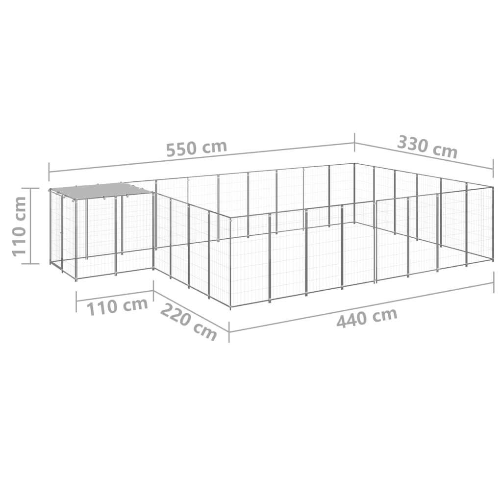 Koiranhäkki hopea 15,73 m² teräs