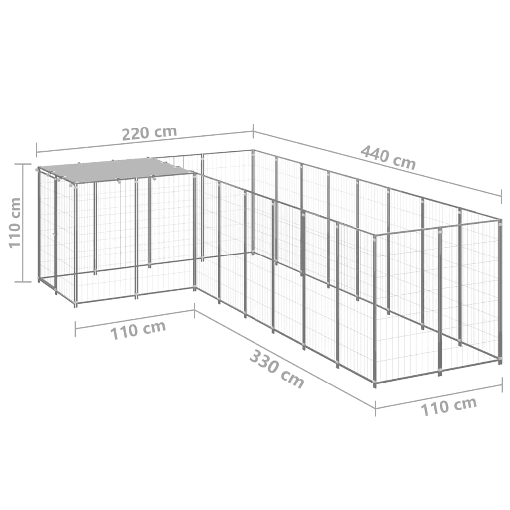 Koiranhäkki hopea 6,05 m² teräs