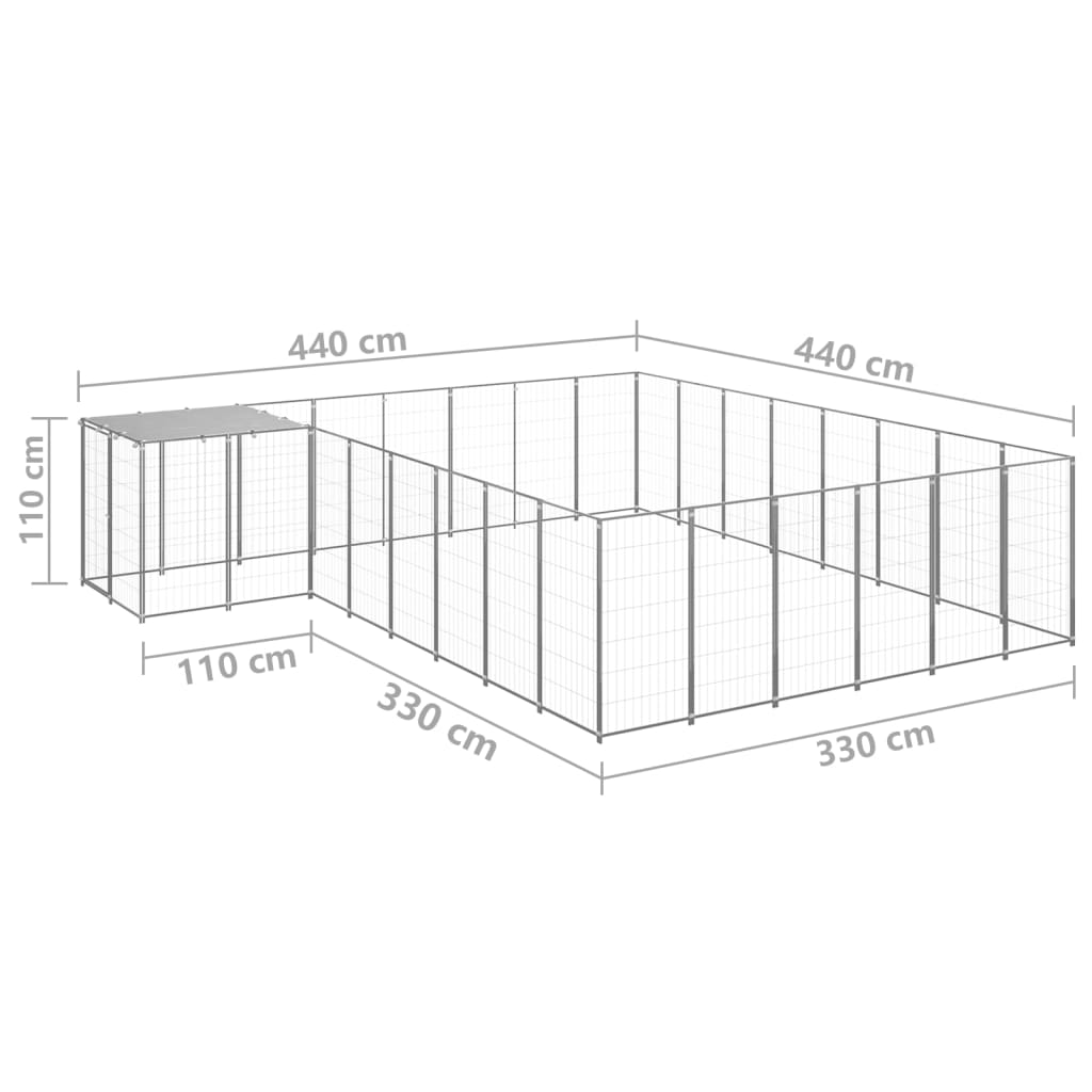 Koiranhäkki hopea 15,73 m² teräs