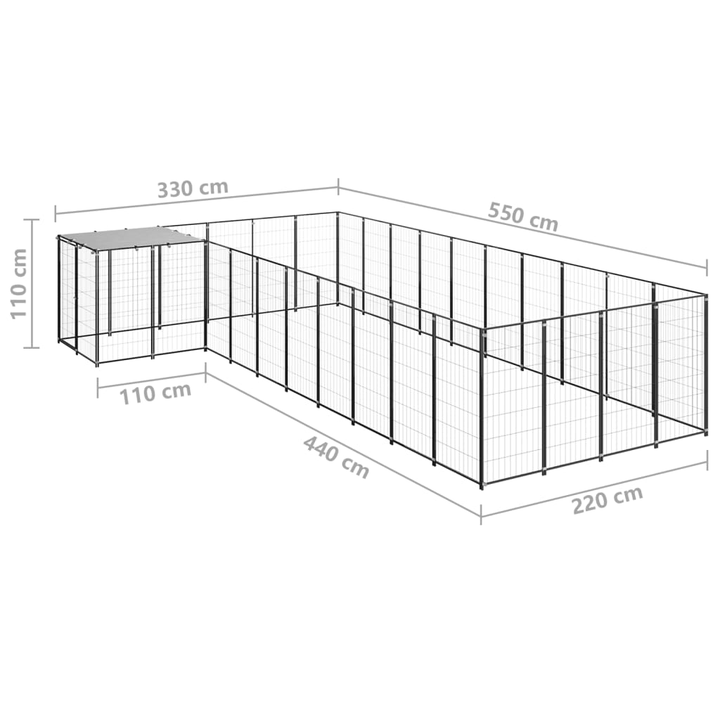 Koiranhäkki musta 13,31 m² teräs