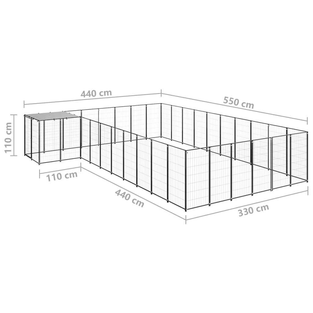 Koiranhäkki musta 19,36 m² teräs