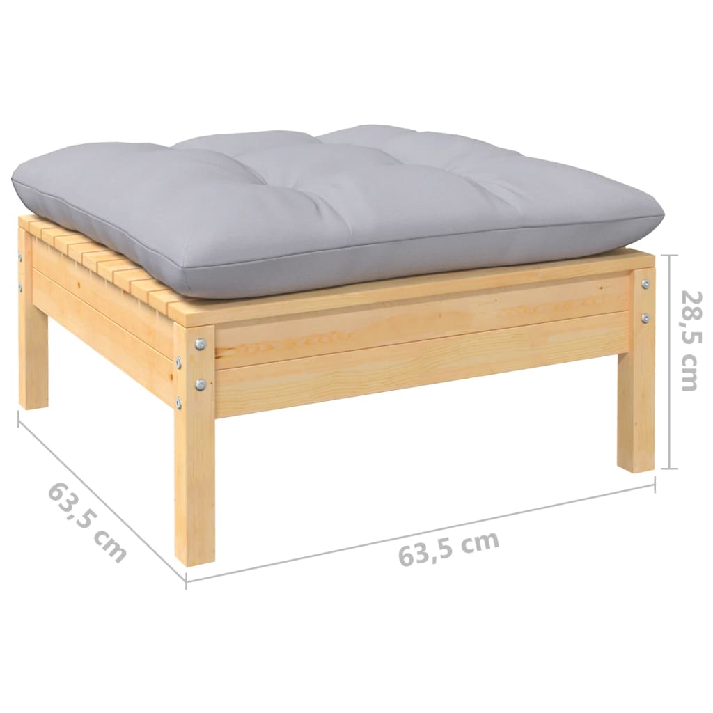 Outdoor stool grey cushion solid pine