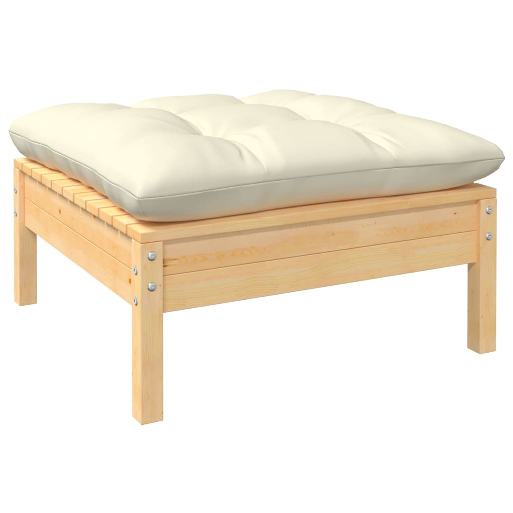 Outdoor stool with cushion, cream, solid pine