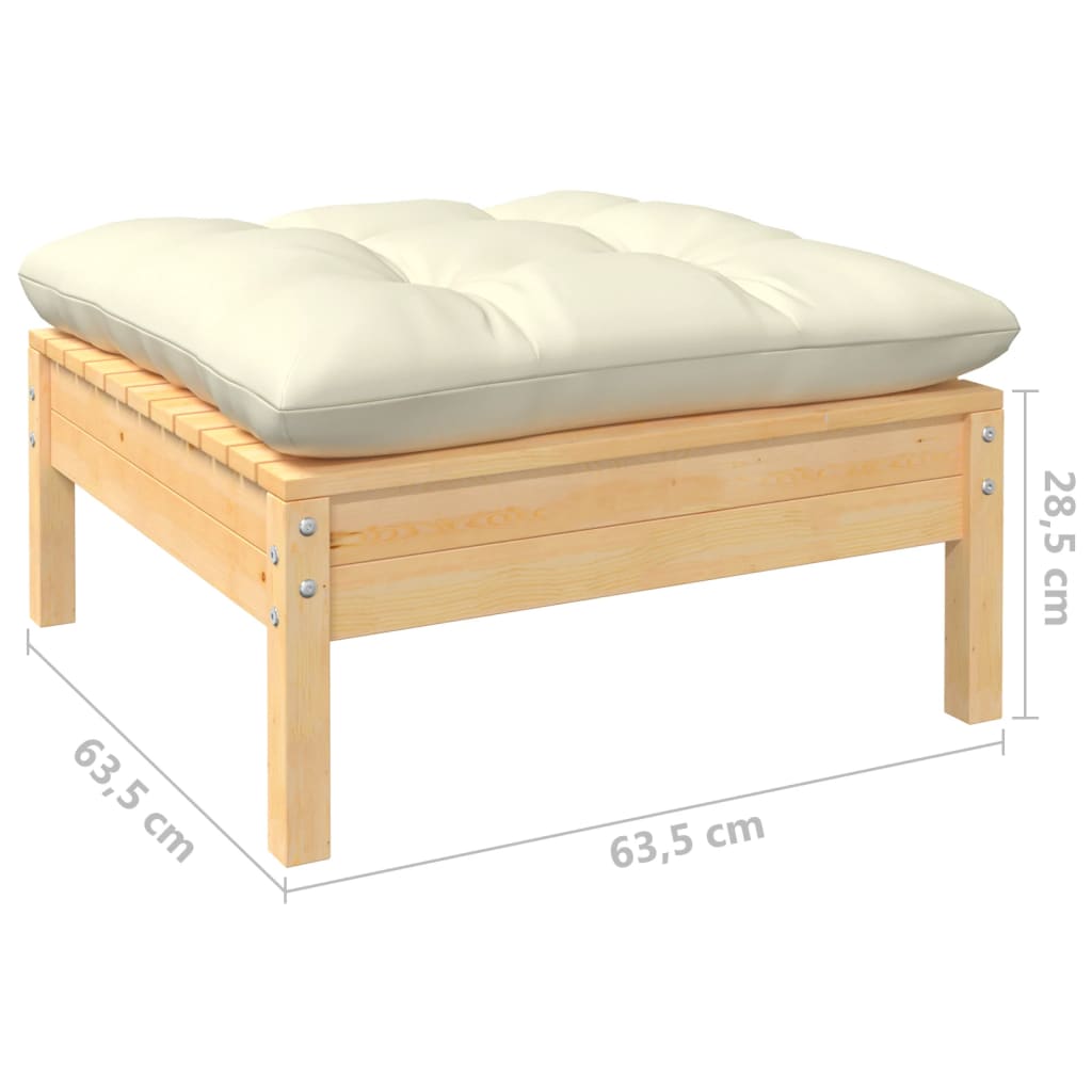 Outdoor stool with cushion, cream, solid pine