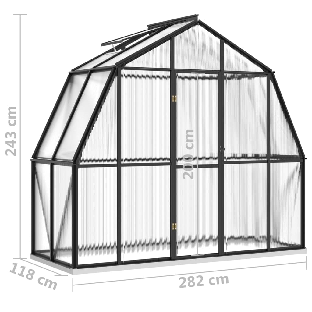 Kasvihuone alumiinirungolla antrasiitti 3,3 m²