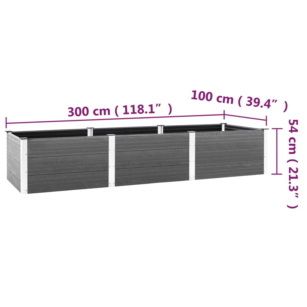 Garden raised flower box grey 300x100x54 cm WPC