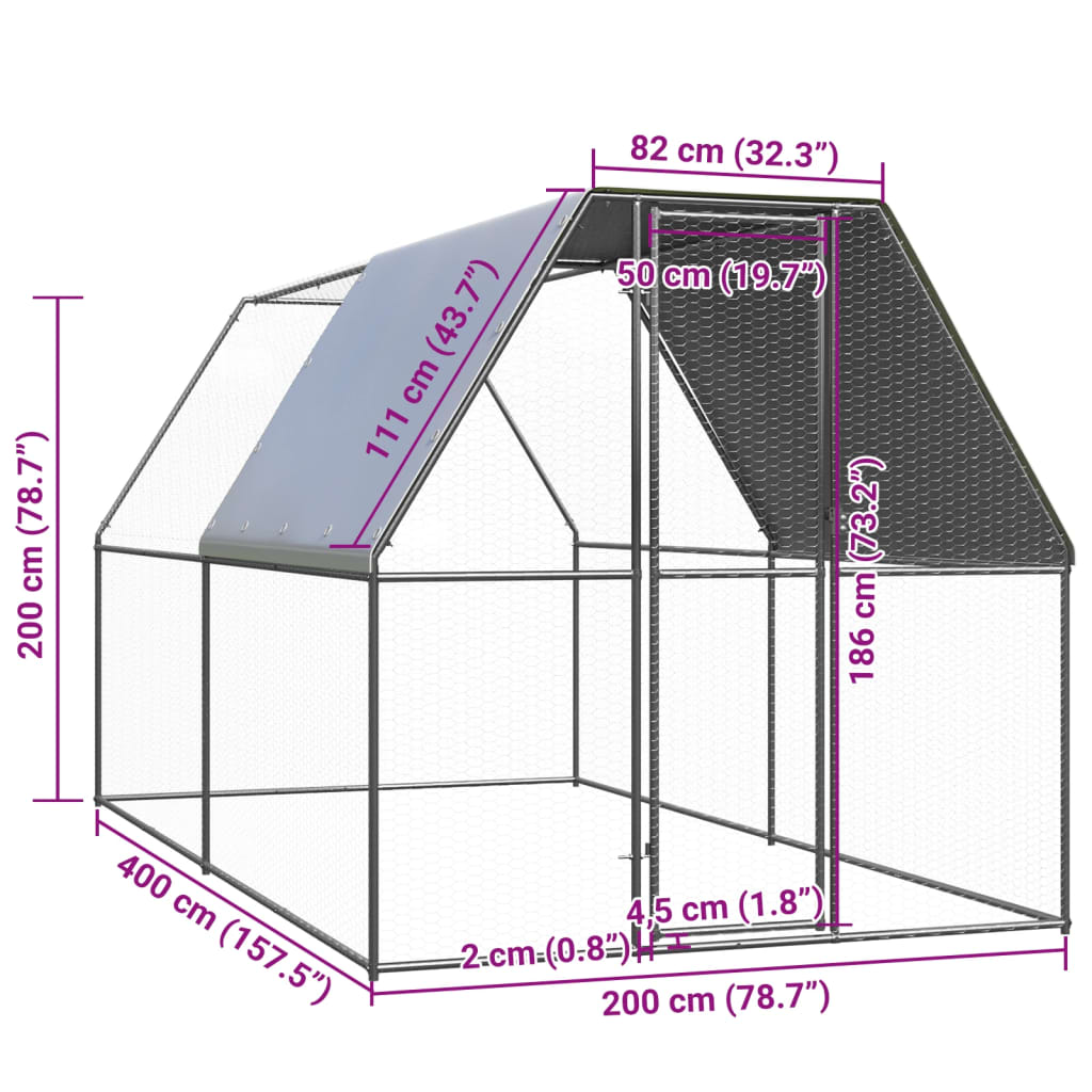 Ulkotilan kanahäkki 2x4x2 m galvanoitu teräs