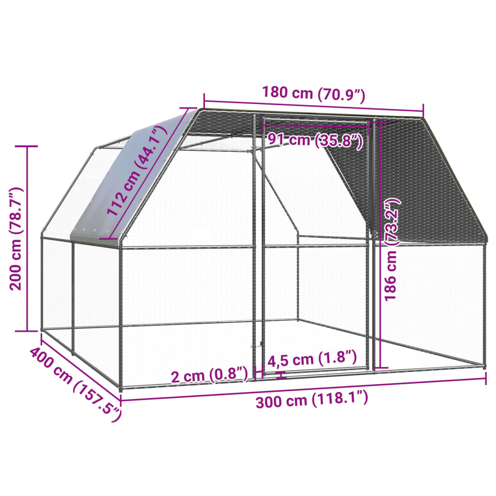 Ulkotilan kanahäkki 3x4x2 m galvanoitu teräs