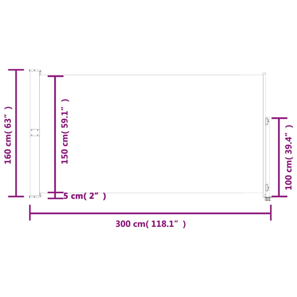 Retractable patio side awning 160x300 cm cream