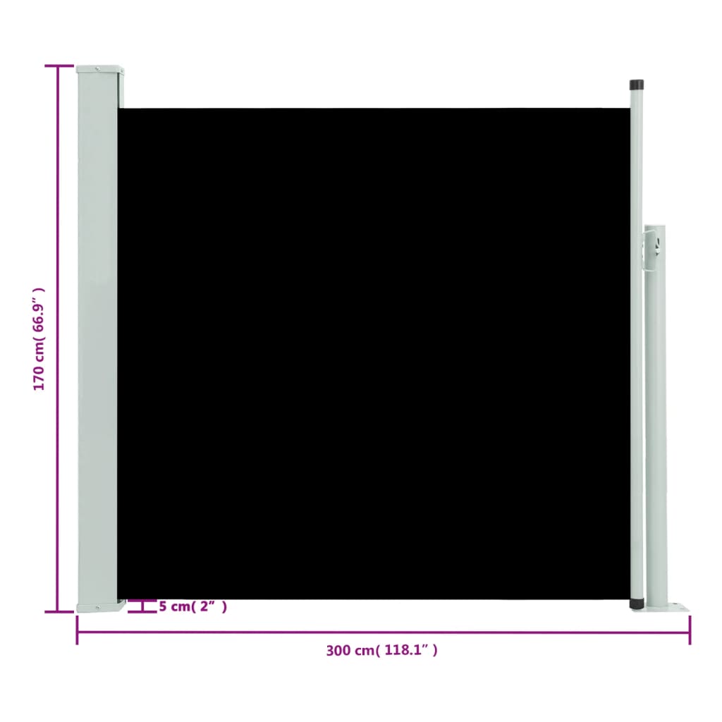 Sisäänvedettävä terassin sivumarkiisi 170x300 cm musta