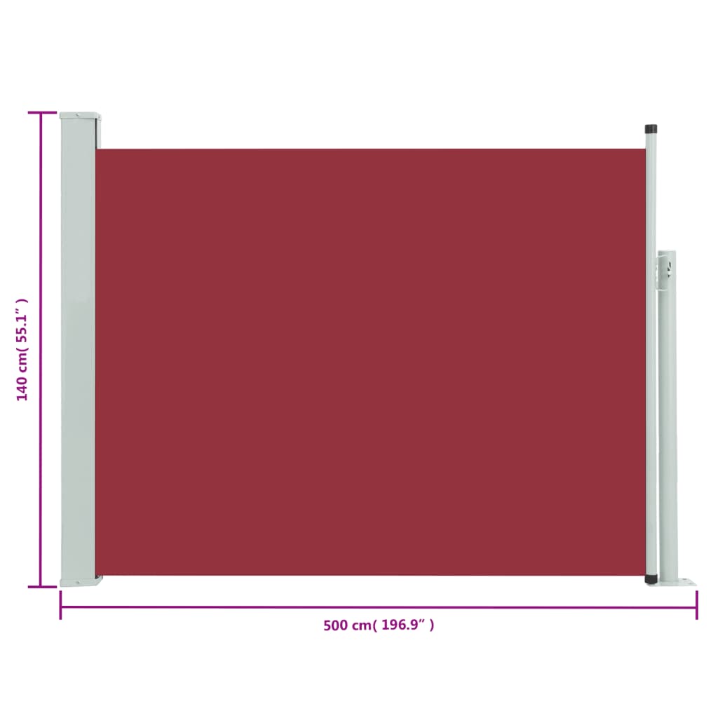 Retractable terrace side awning 140x500 cm red