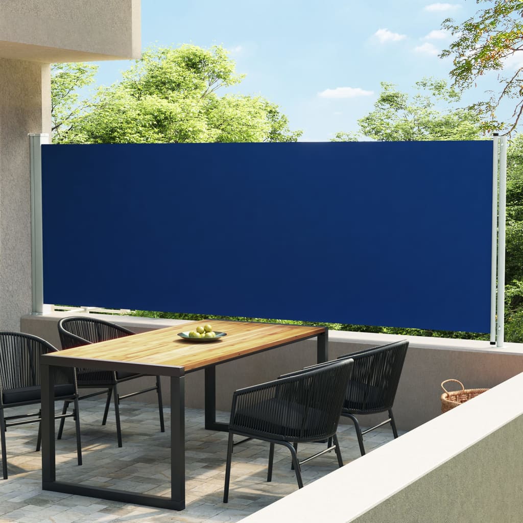 Retractable patio side awning 160x600 cm blue