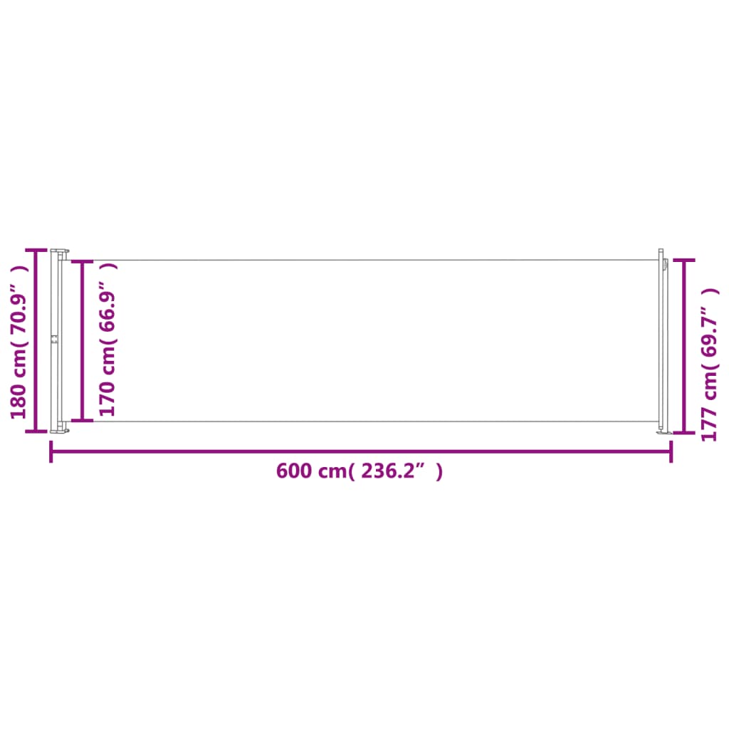 Terassin sisäänvedettävä sivumarkiisi 180x600 cm punainen