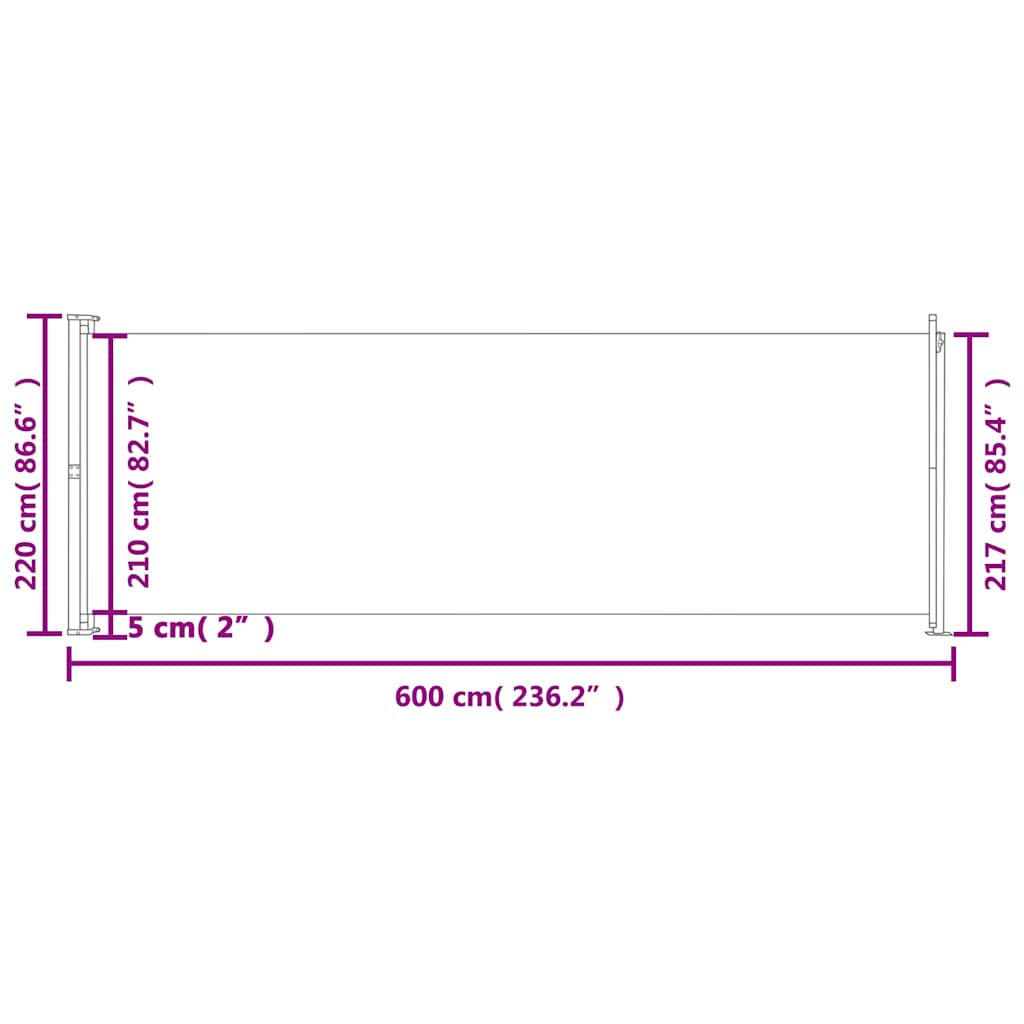 Sisäänvedettävä terassin sivumarkiisi 220x600 cm musta