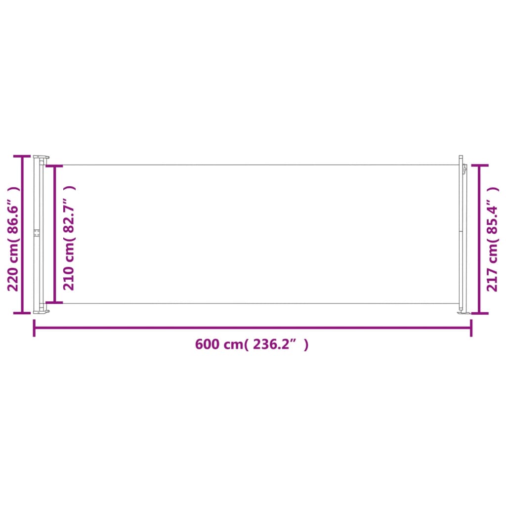 Sisäänvedettävä terassin sivumarkiisi 220x600 cm sininen