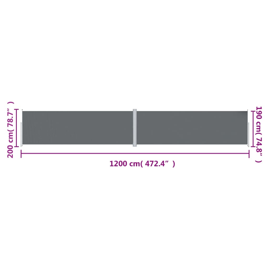 Ausziehbare Seitenmarkise Anthrazit 200x1200 cm