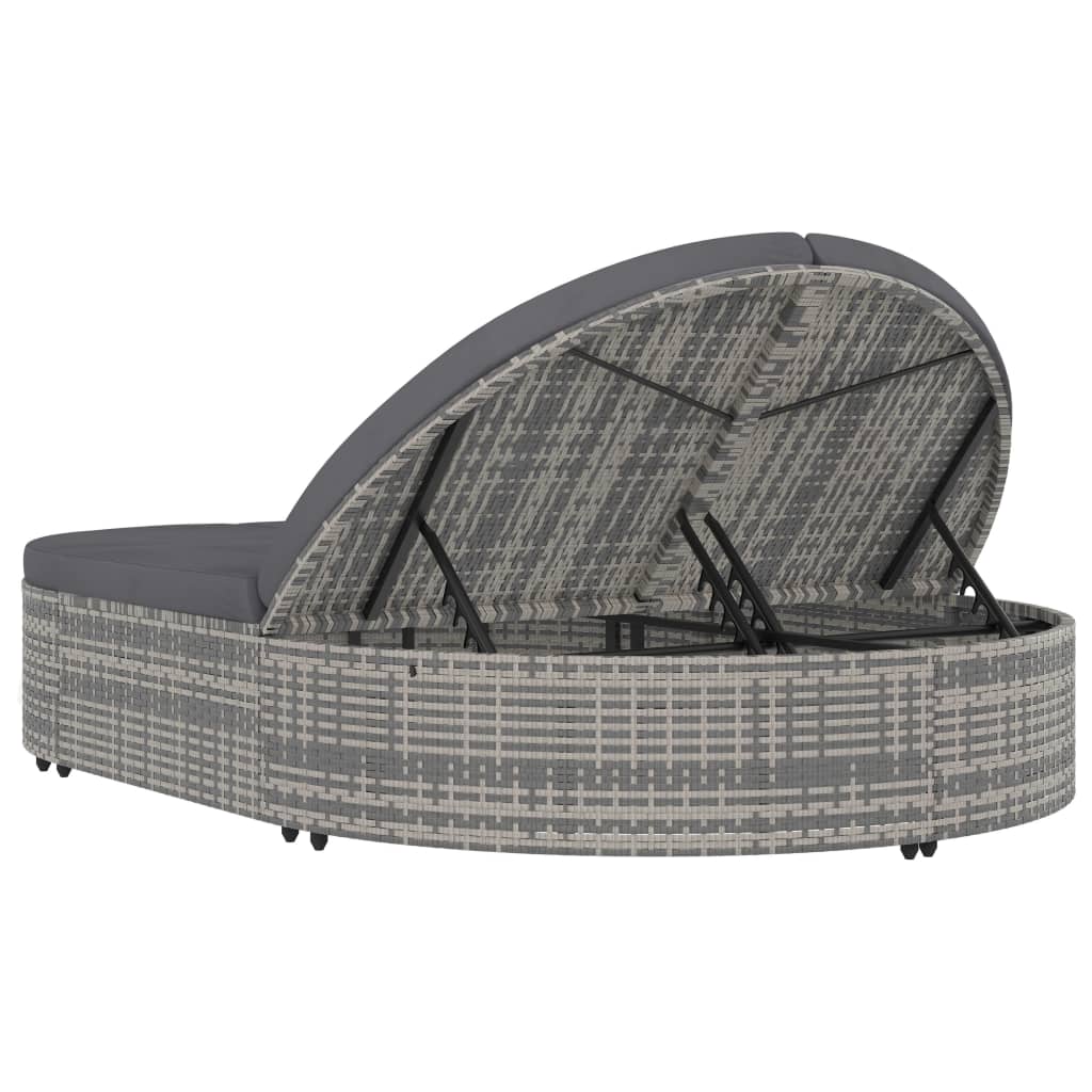 2-seater sun lounger with cushions, polyrattan, grey