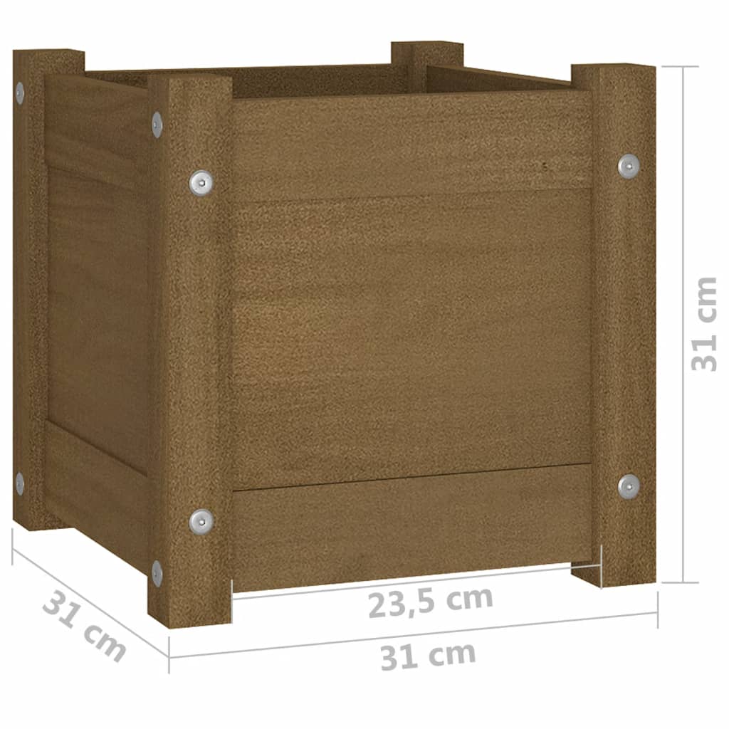 Garden flower box honey brown 31x31x31 cm solid pine