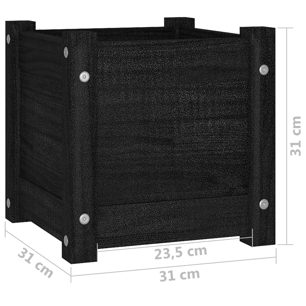 Garden flower box black 31x31x31 cm solid pine