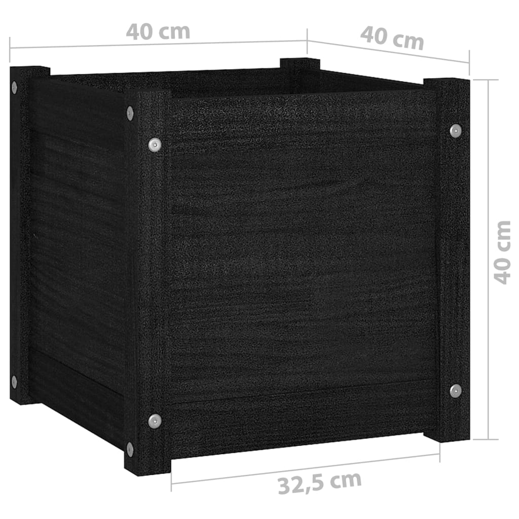 Garden flower box black 40x40x40 cm solid pine