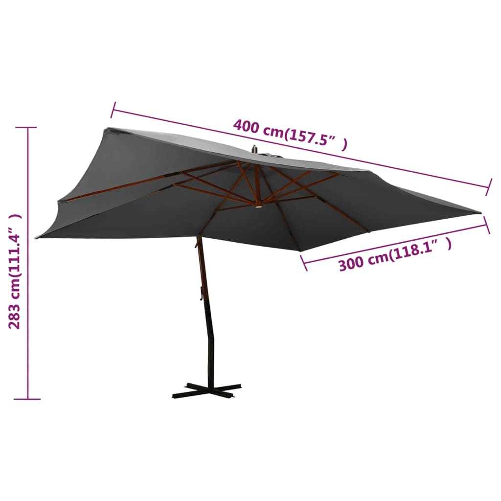 Ulkoaurinkovarjo cantilever puutolppa 400x300 cm antrasiitti