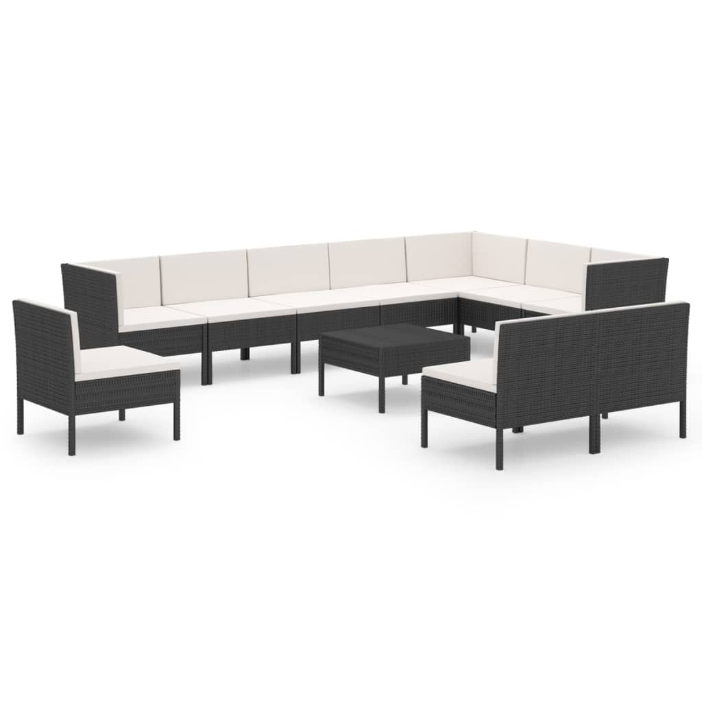 11-piece garden sofa set with cushions, polyrattan, black