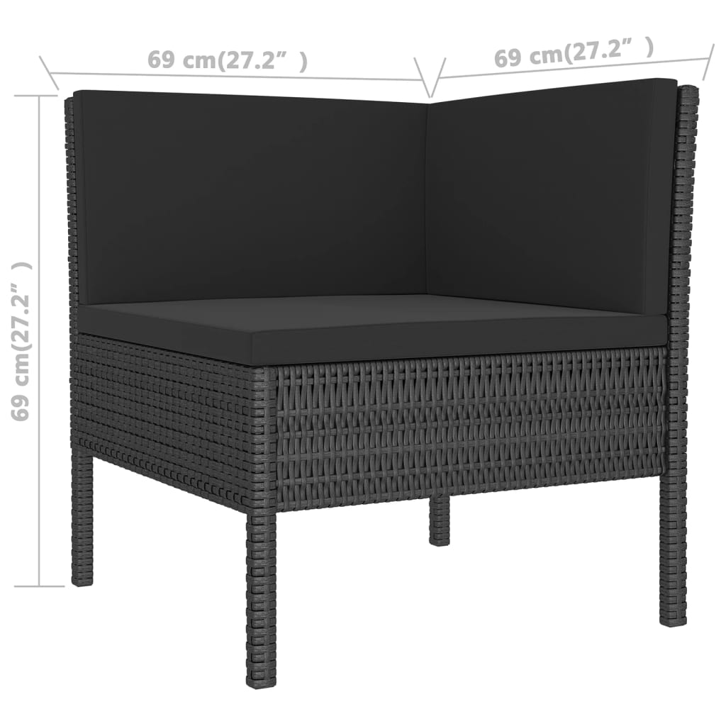 10-teiliges Gartensofa-Set mit Kissen Polyrattan schwarz