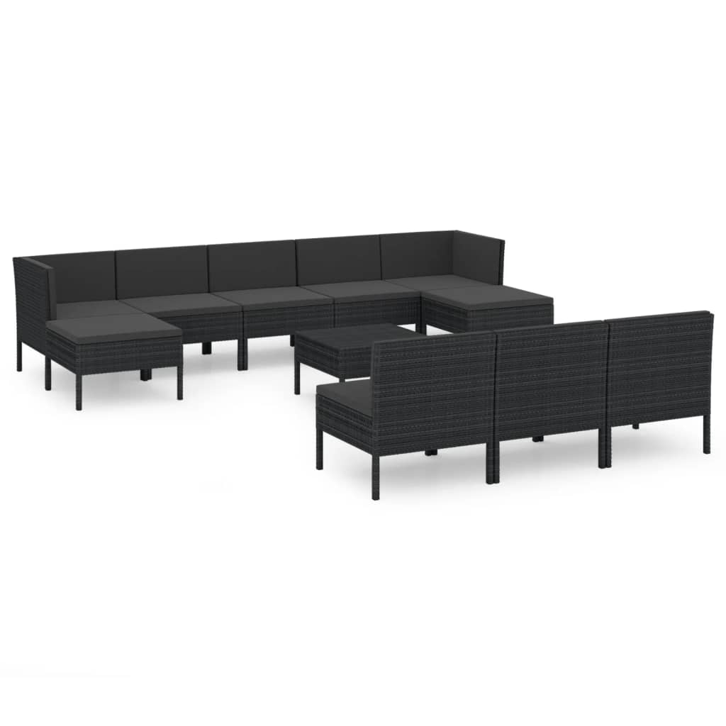 11-piece garden sofa set with cushions, polyrattan, black