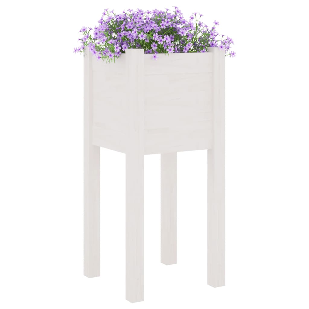 Garden flower box white 31x31x70 cm solid pine