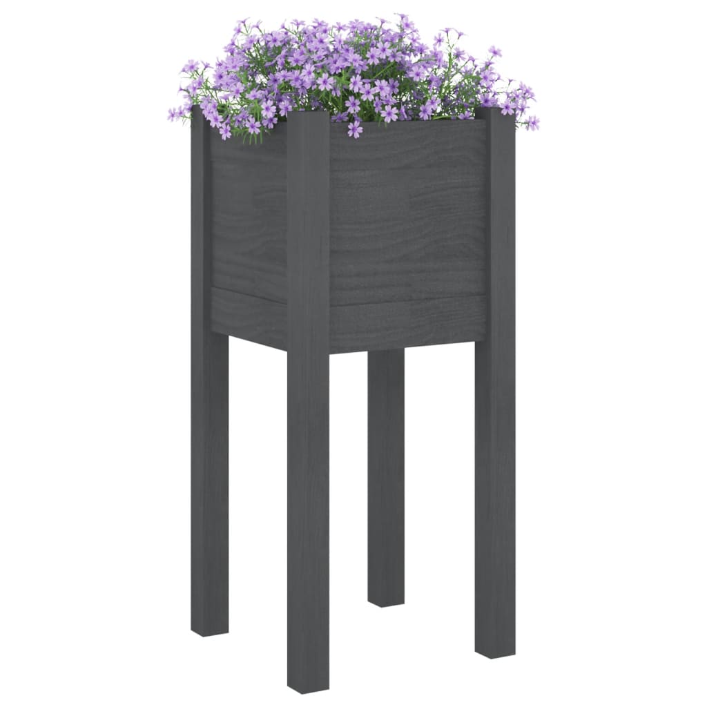 Garden flower box grey 31x31x70 cm solid pine