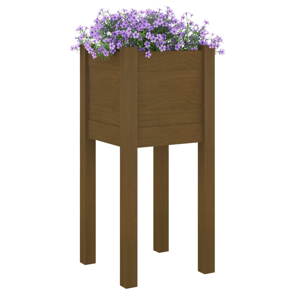 Garden flower box honey brown 31x31x70 cm solid pine