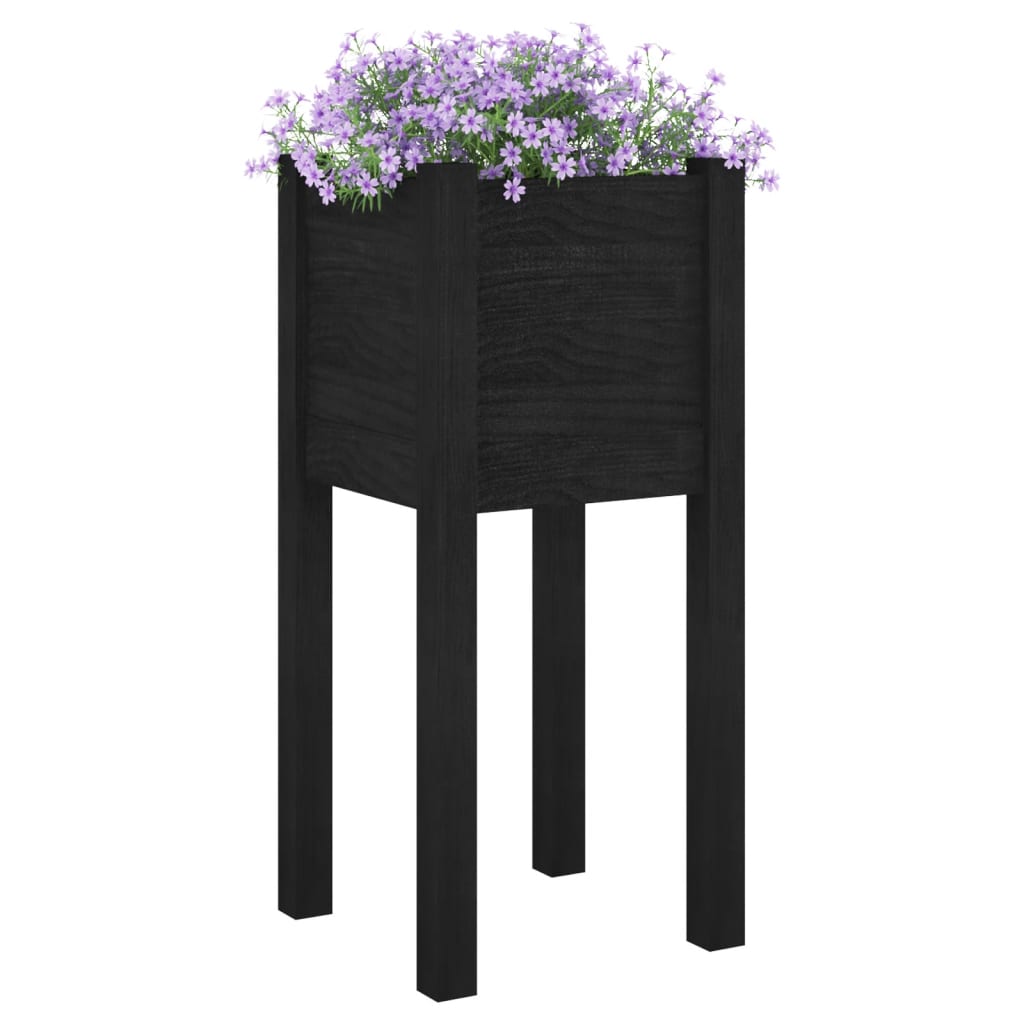 Garden flower box black 31x31x70 cm solid pine